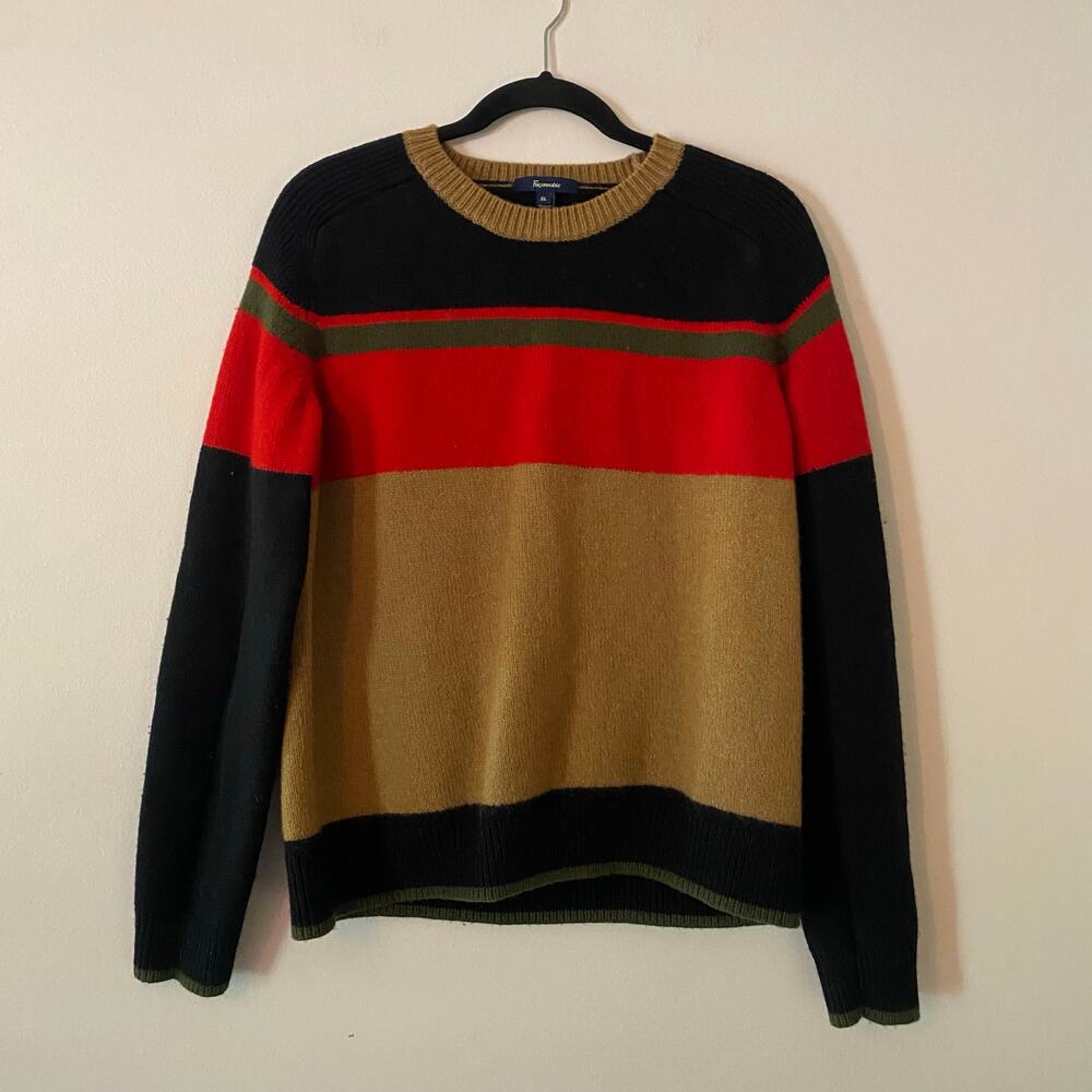 Faconnable Preppy Minimalist 100% Wool Pullover Sweater Stripe Men's size XL